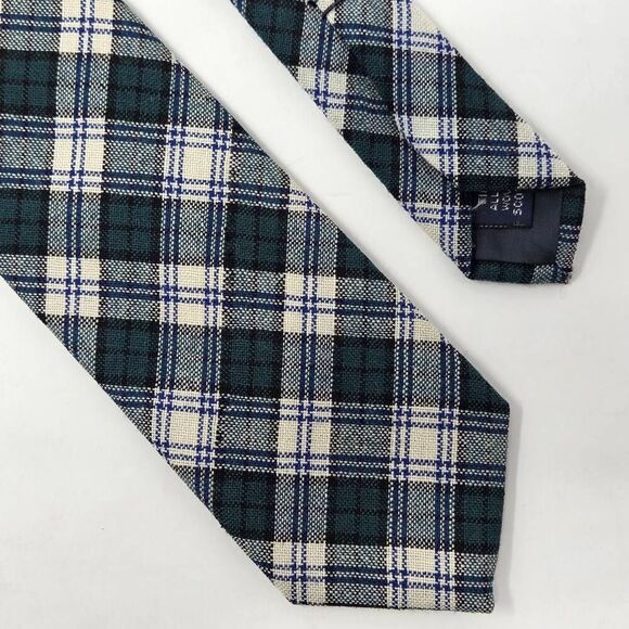 COLVEY'S MADE IN SCOTLAND WOOL TIE GREEN BLUE CREAM TARTAN PLAID 3" X 55" VTG - Picture 1 of 4